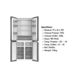 KULKAS SIDE BY SIDE GEA 551 LITER G4D-551 G4D-551 BLACK INOX